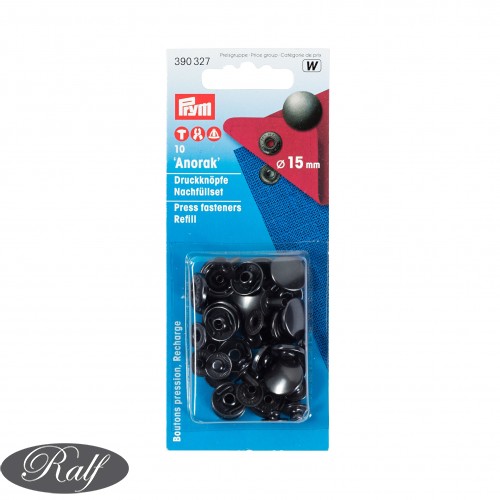 Capse metalice negre 15 mm tip ”Anorak” - Prym 390327